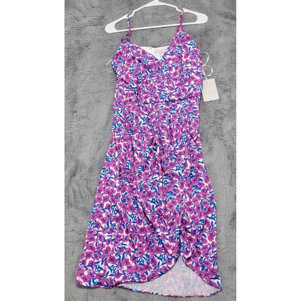 Chelsea 28 Dress Womens Medium Pink Fuchsia Floral Wrap V-Neck Lined Sundress